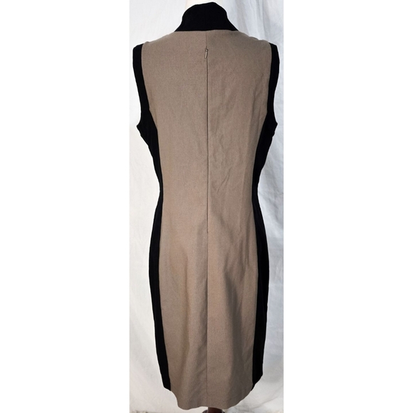 Joseph Ribkoff Sheath Dress Black Taupe Stretch Ruched Classic Sleeveless - Picture 2 of 4